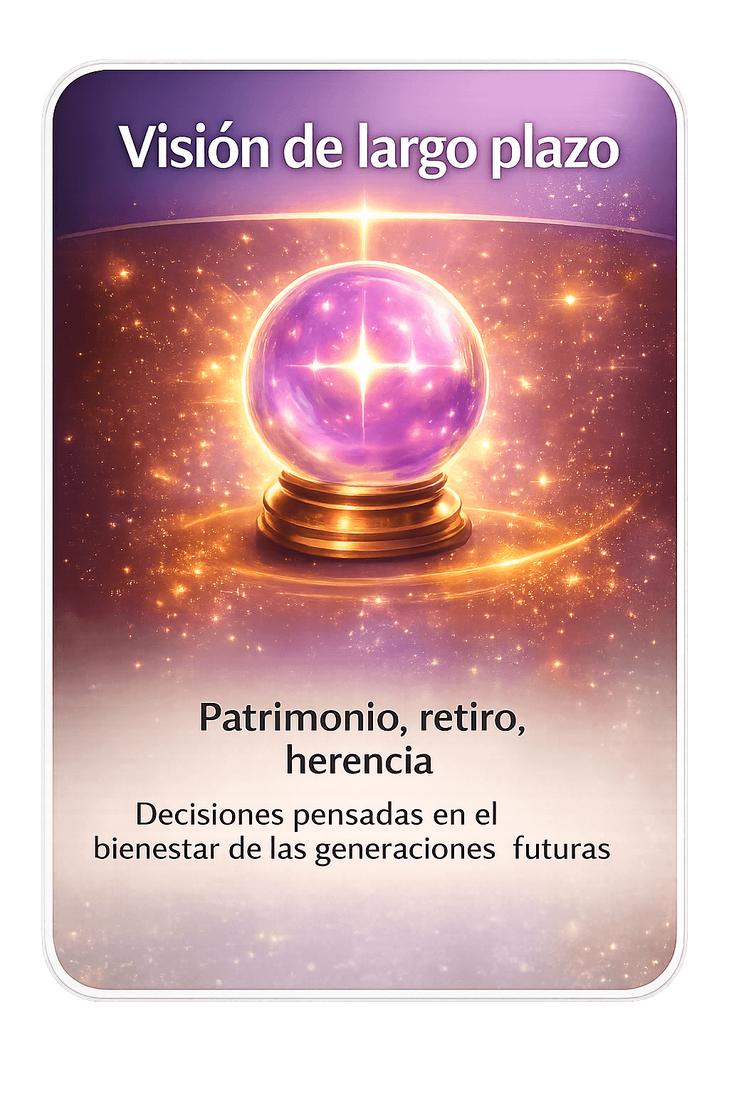 Esfera luminosa que representa el futuro, símbolo de planificación patrimonial, retiro y herencia