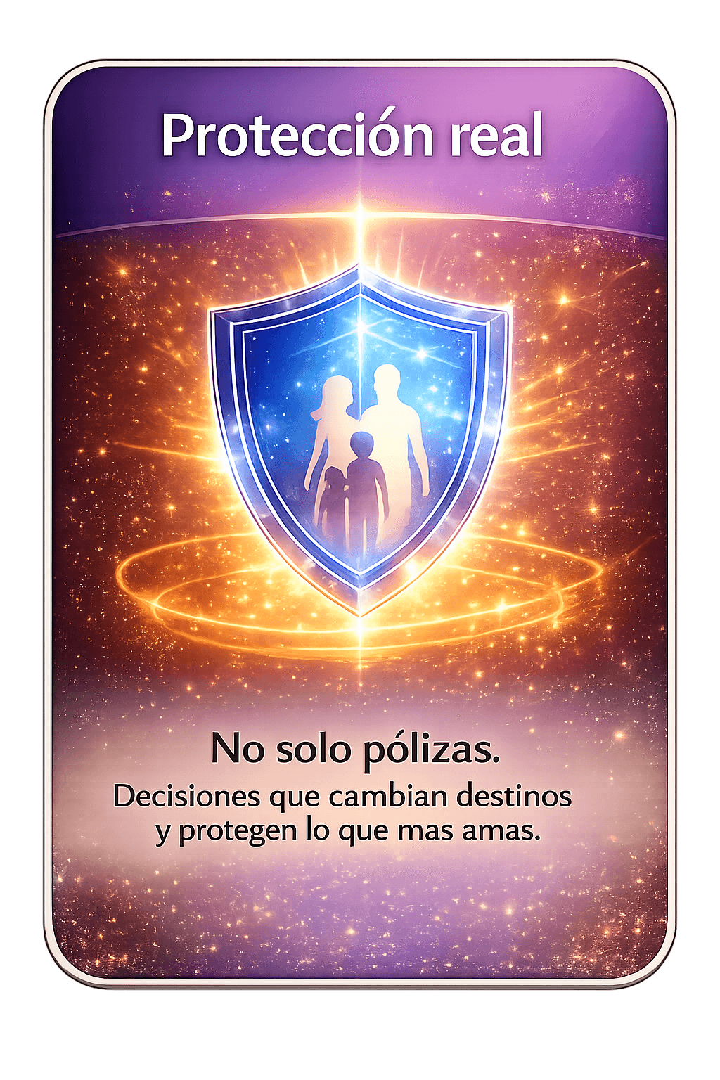 Escudo luminoso protegiendo a una familia, símbolo de seguridad y protección real en seguros de vida